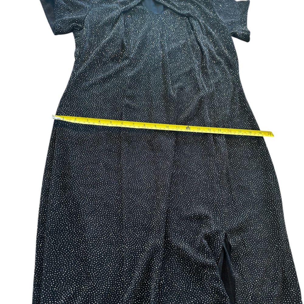 Vintage Night Way Black Sparkle Maxi Dress Keyhole Mesh Slit Y2K Evening Glam M - Picture 11 of 13